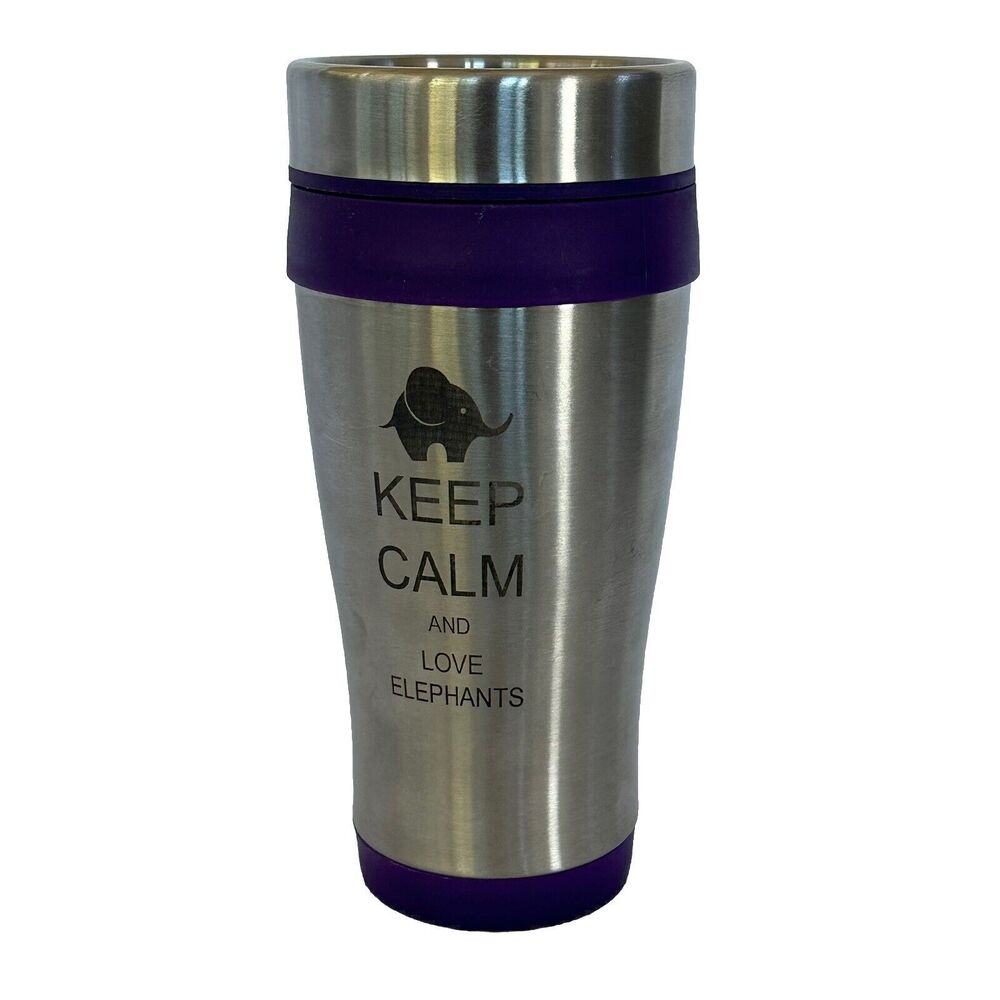 Stainless Steel Insulated 16oz Travel Mug Coffee Cup Keep Calm Love Elephants